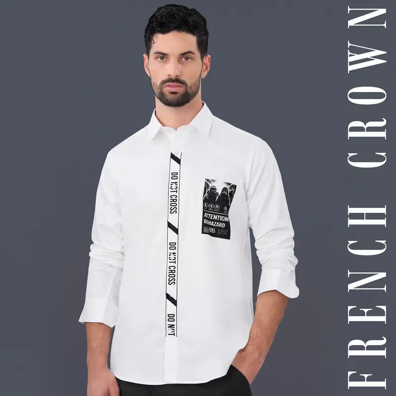 Bright White Printed Subtle Sheen Super Soft Premium Cotton Designer Shirt 1