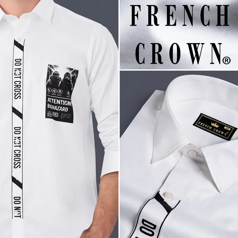 Bright White Printed Subtle Sheen Super Soft Premium Cotton Designer Shirt 12