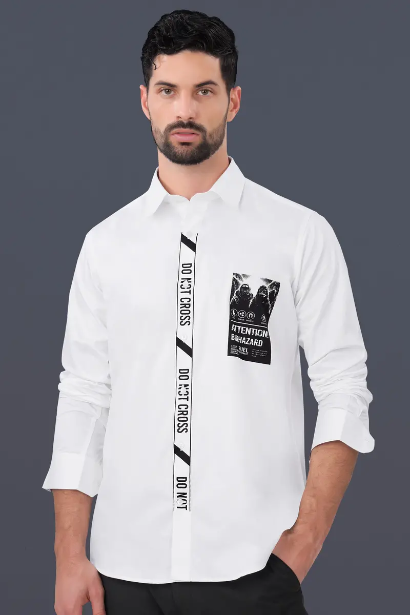Bright White Printed Subtle Sheen Super Soft Premium Cotton Designer Shirt 2