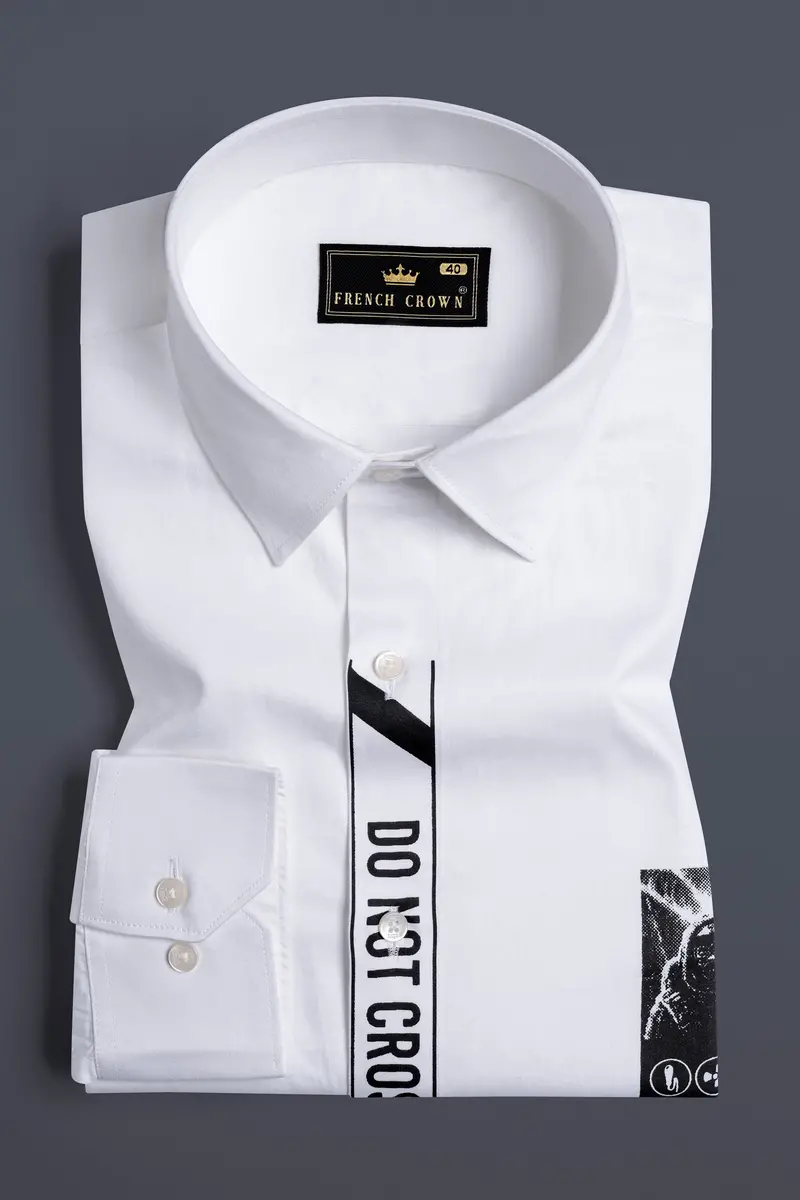 Bright White Printed Subtle Sheen Super Soft Premium Cotton Designer Shirt 5