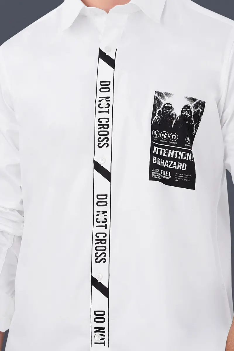 Bright White Printed Subtle Sheen Super Soft Premium Cotton Designer Shirt 6