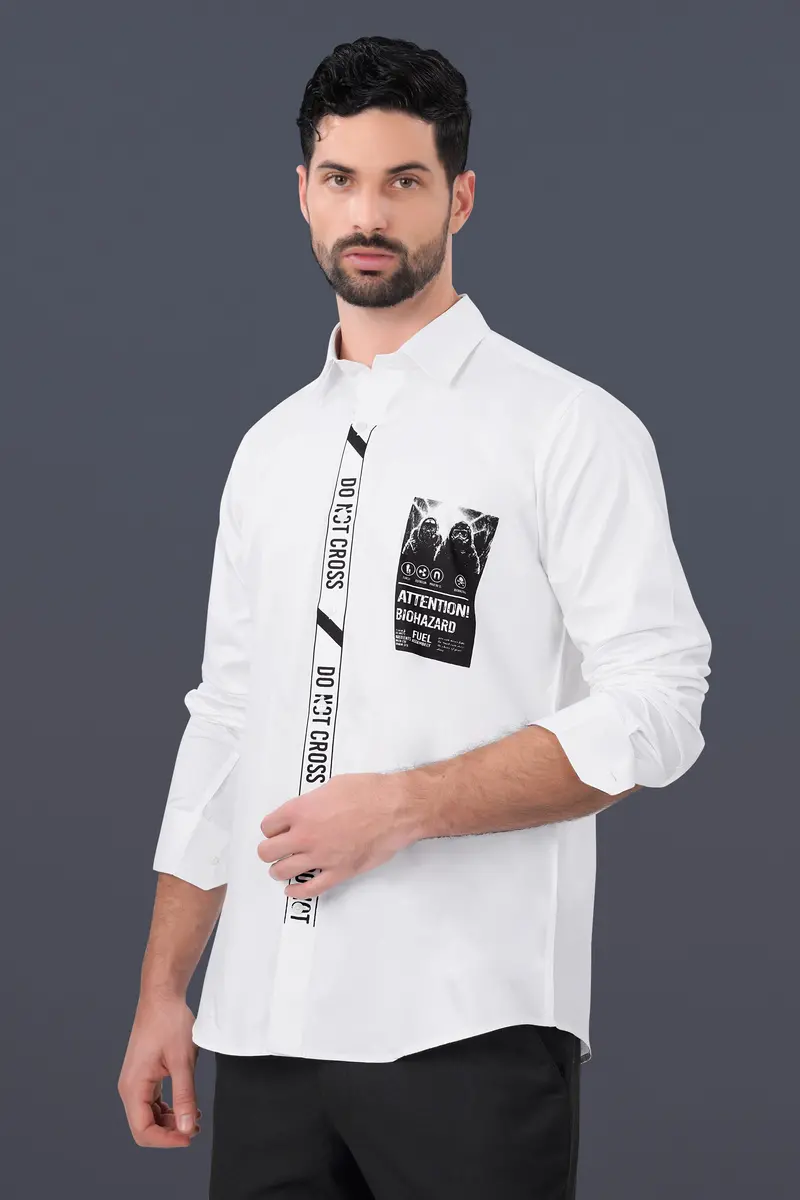 Bright White Printed Subtle Sheen Super Soft Premium Cotton Designer Shirt 7