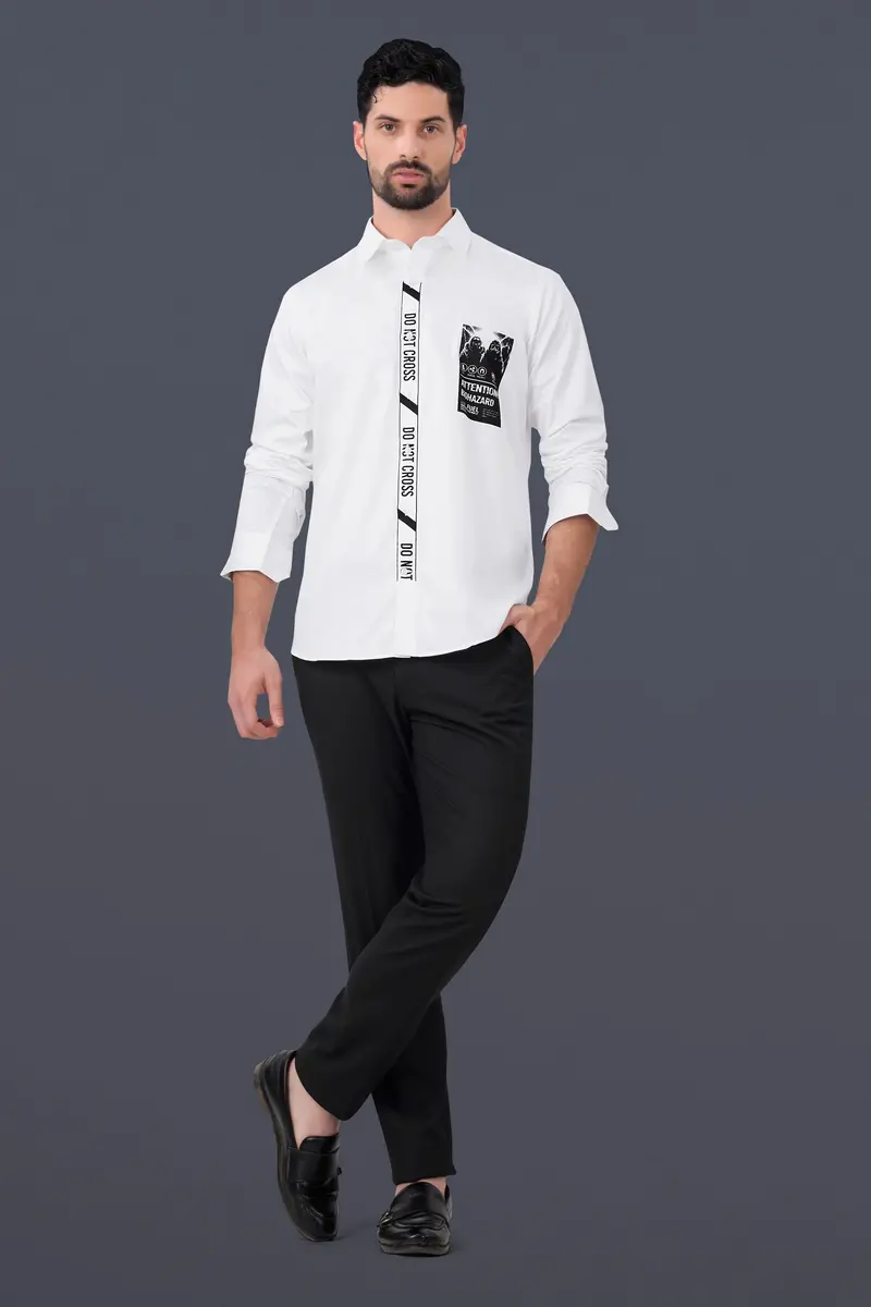 Bright White Printed Subtle Sheen Super Soft Premium Cotton Designer Shirt 8