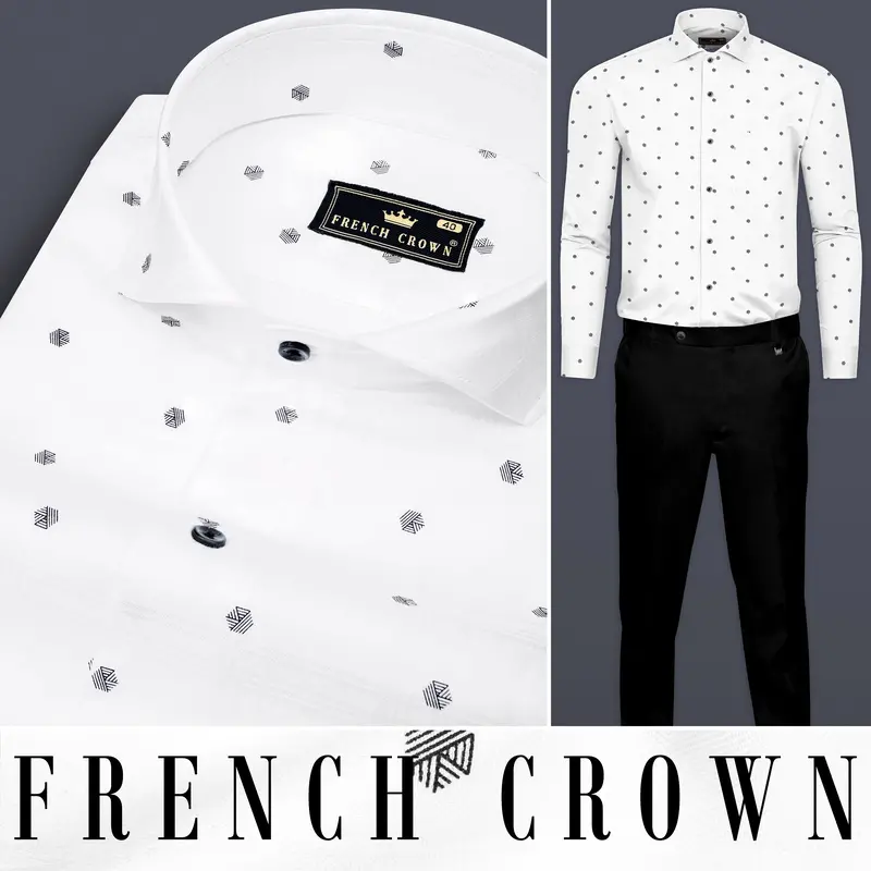 Bright White Printed Subtle Sheen Super Soft Premium Cotton Shirt 10