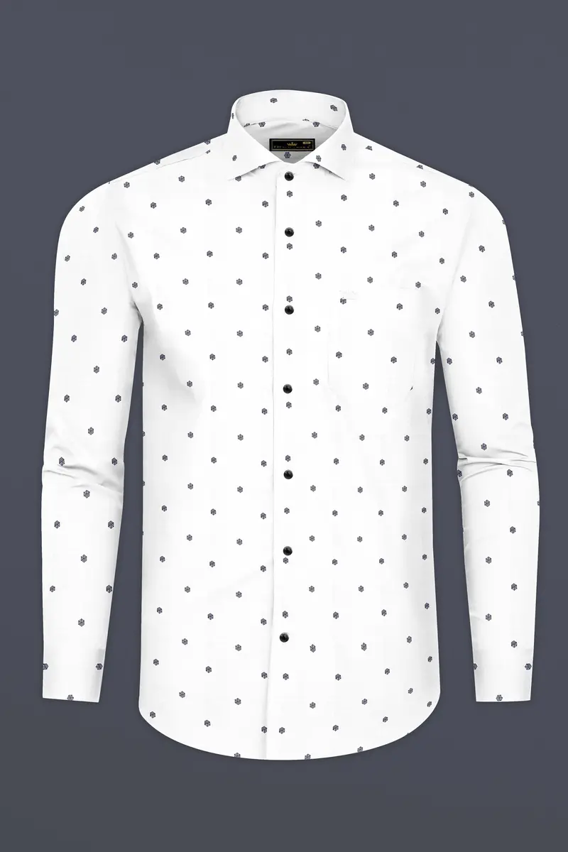 Bright White Printed Subtle Sheen Super Soft Premium Cotton Shirt 4