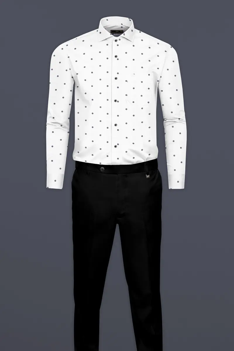 Bright White Printed Subtle Sheen Super Soft Premium Cotton Shirt 6