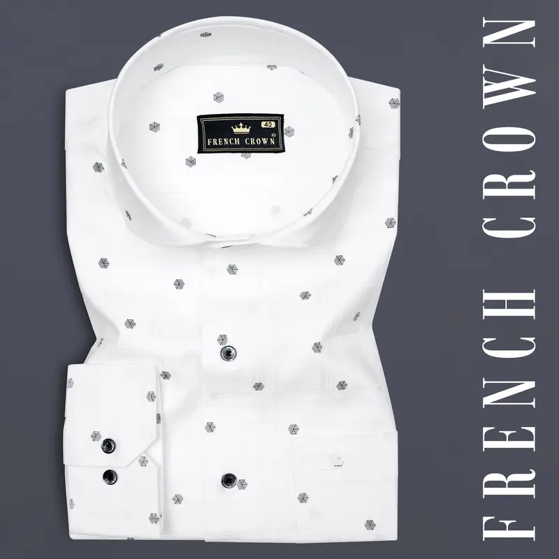 Bright White Printed Subtle Sheen Super Soft Premium Cotton Shirt 7
