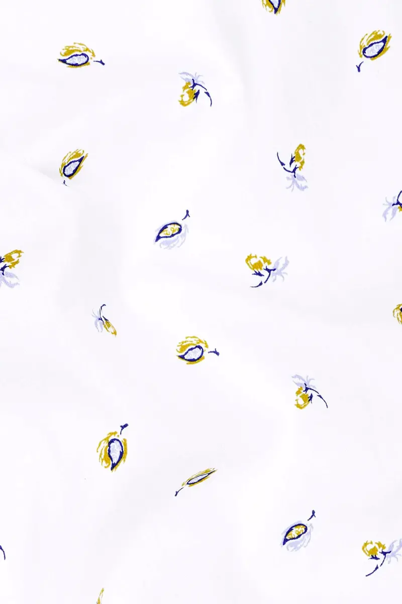 Bright White Printed Super Soft Leaves Printed Premium Cotton Shirt 2