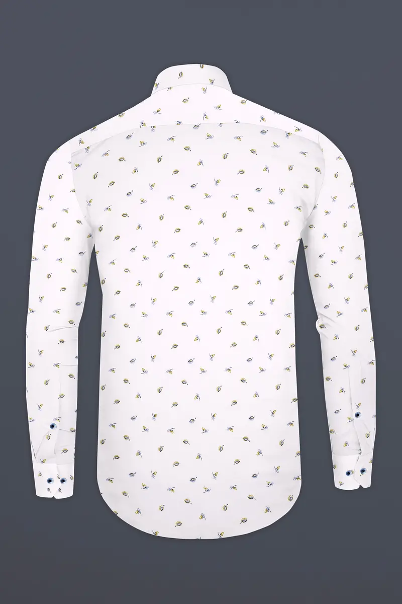 Bright White Printed Super Soft Leaves Printed Premium Cotton Shirt 5
