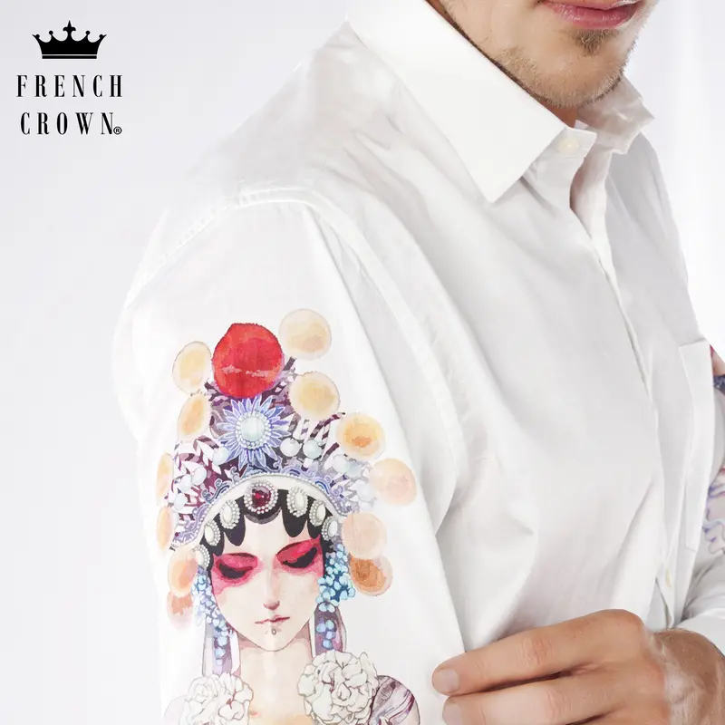 Bright White Printed Super Soft Premium Cotton Designer Shirt 1