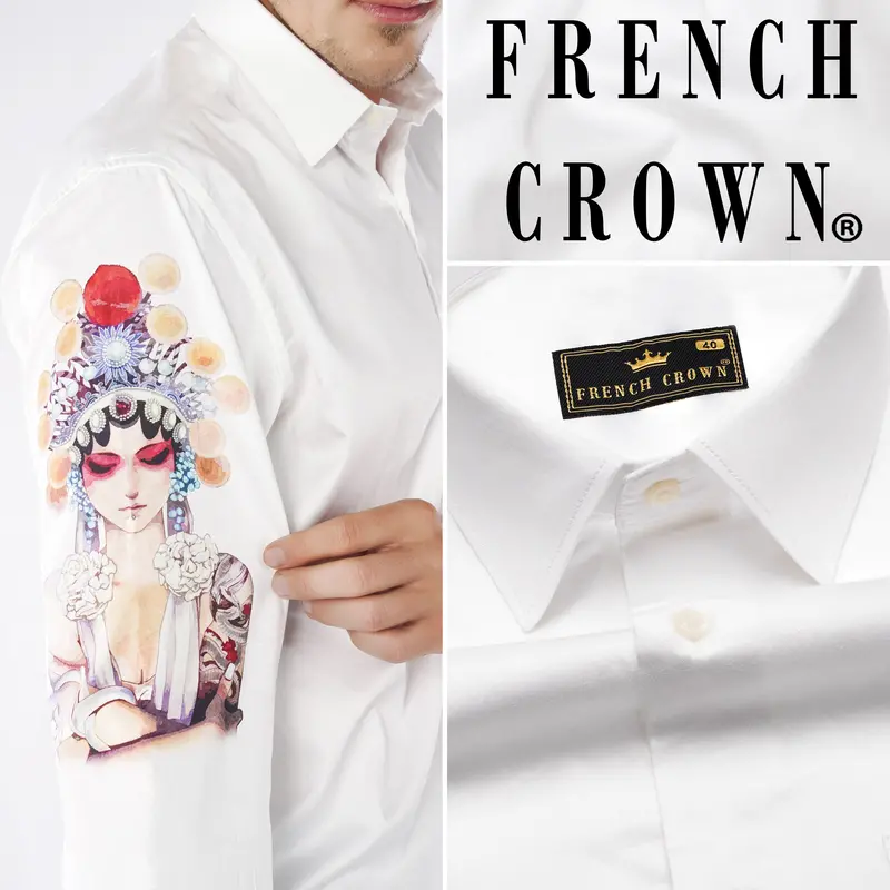 Bright White Printed Super Soft Premium Cotton Designer Shirt 12