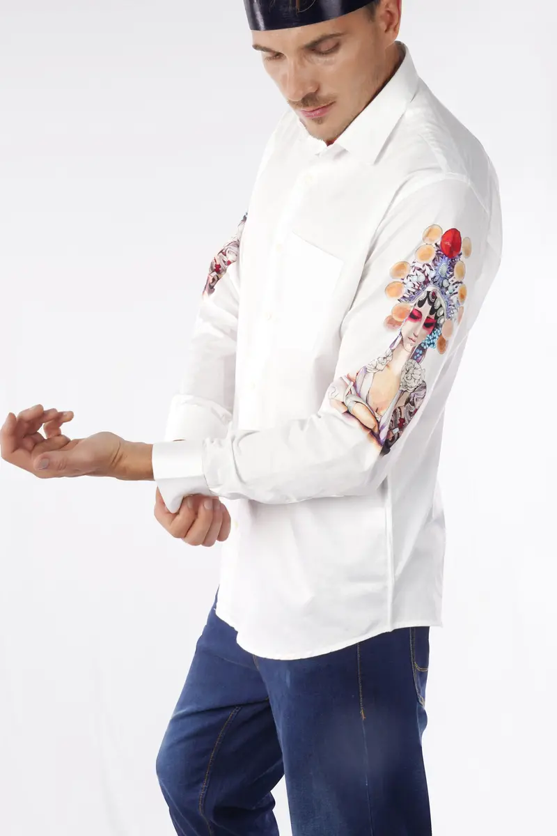 Bright White Printed Super Soft Premium Cotton Designer Shirt 7