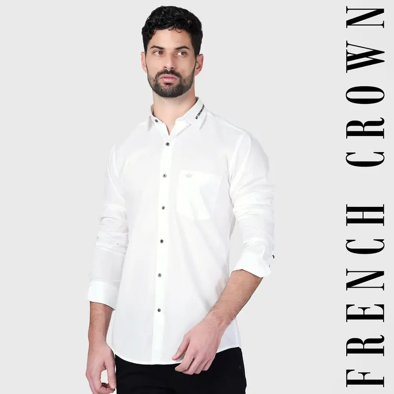 Bright White Quote Embroidered Subtle Sheen Super Soft Premium Cotton Designer Shirt 1