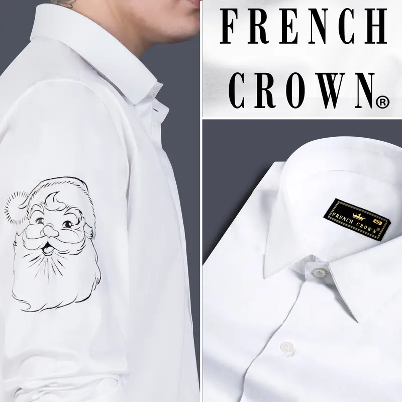 Bright White Santa Claus Hand Painted Premium Cotton Designer Shirt 10