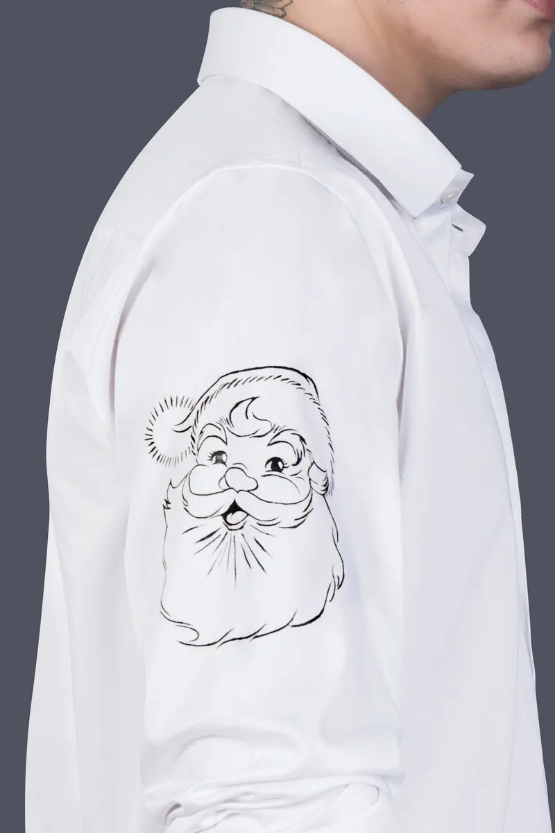 Bright White Santa Claus Hand Painted Premium Cotton Designer Shirt 2