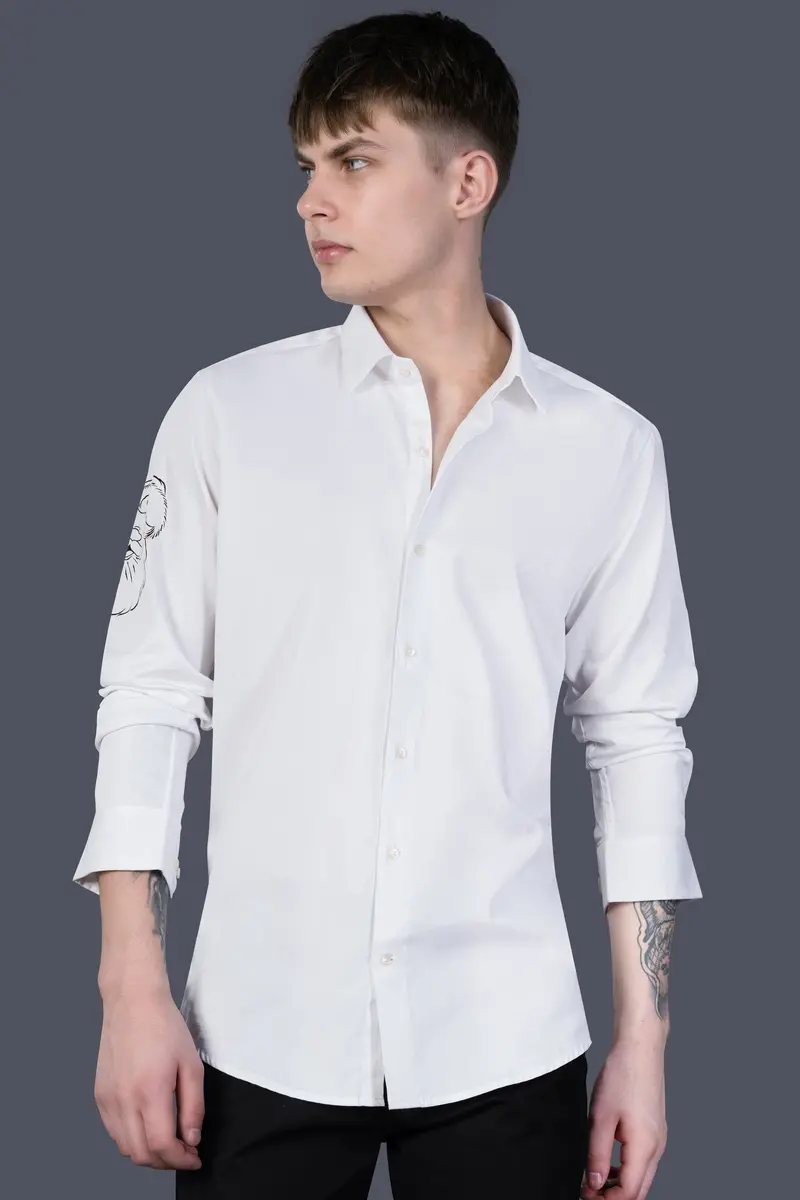 Bright White Santa Claus Hand Painted Premium Cotton Designer Shirt 6
