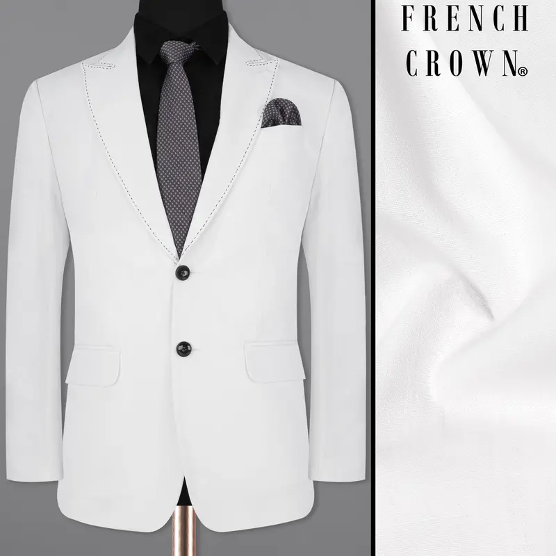 Bright White Single Breasted Premium Cotton Designer Blazer 1
