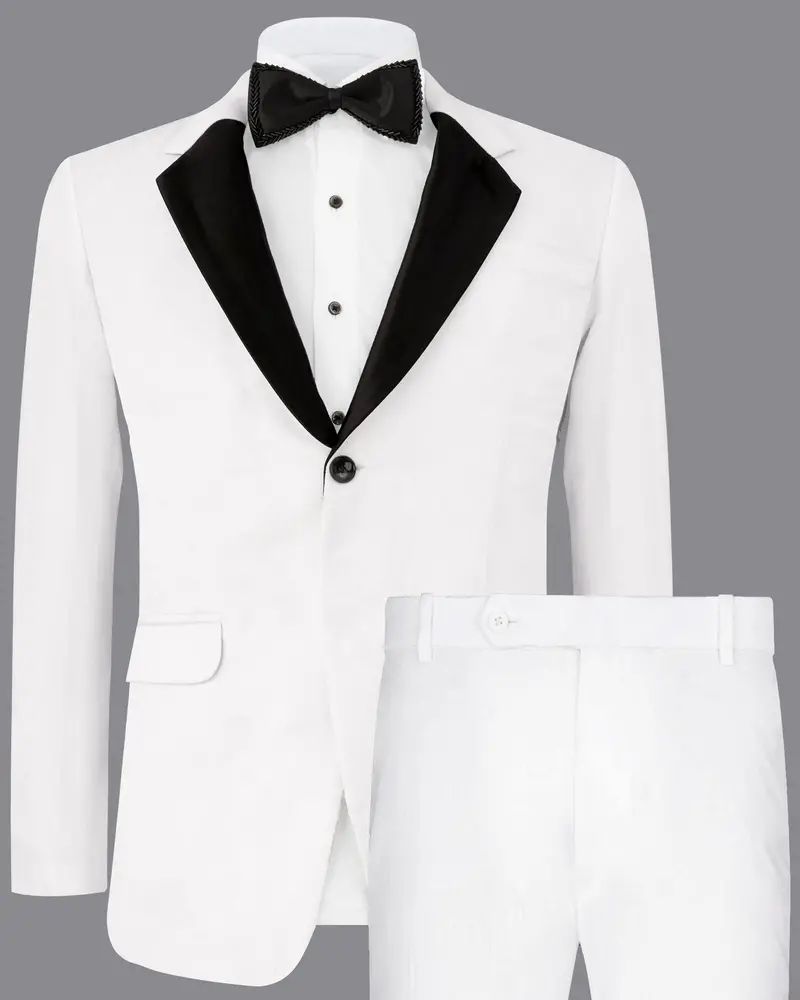 Bright White Single Breasted Premium Velvet Designer Suit 1
