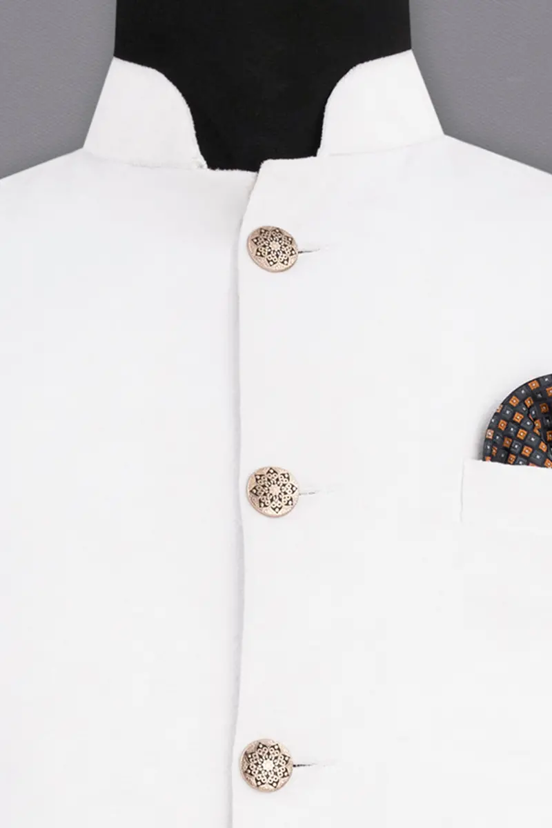 Bright White Single Breasted Premium Velvet Designer Suit 15