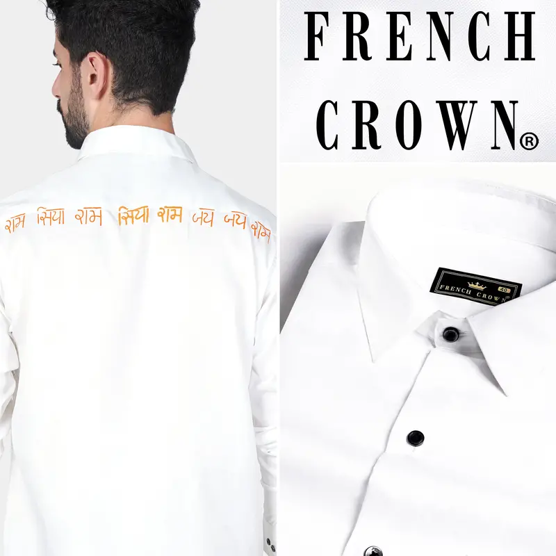 Bright White Siya Ram Hand Stitched And Painted Royal Oxford Designer Shirt 1