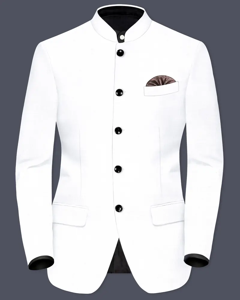 Bright White Solid Bandhgala Luxurious Linen Blazer 1