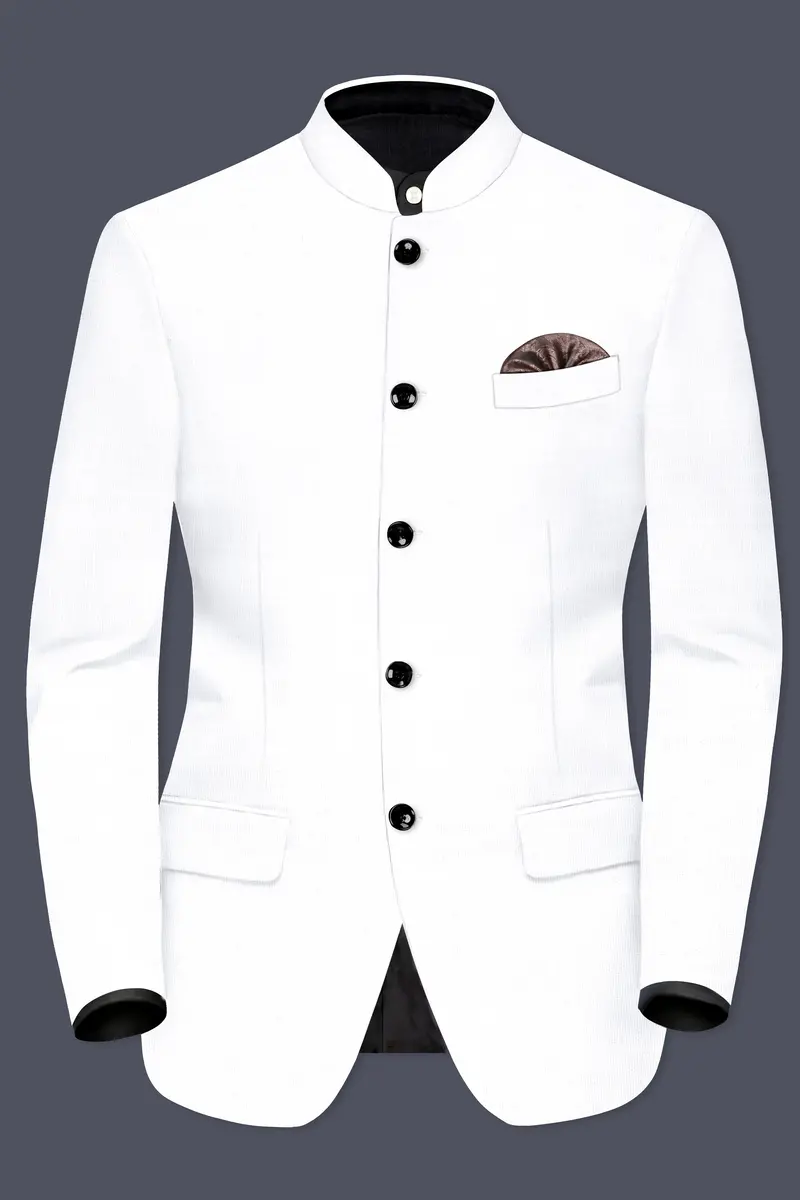 Bright White Solid Bandhgala Luxurious Linen Blazer 2