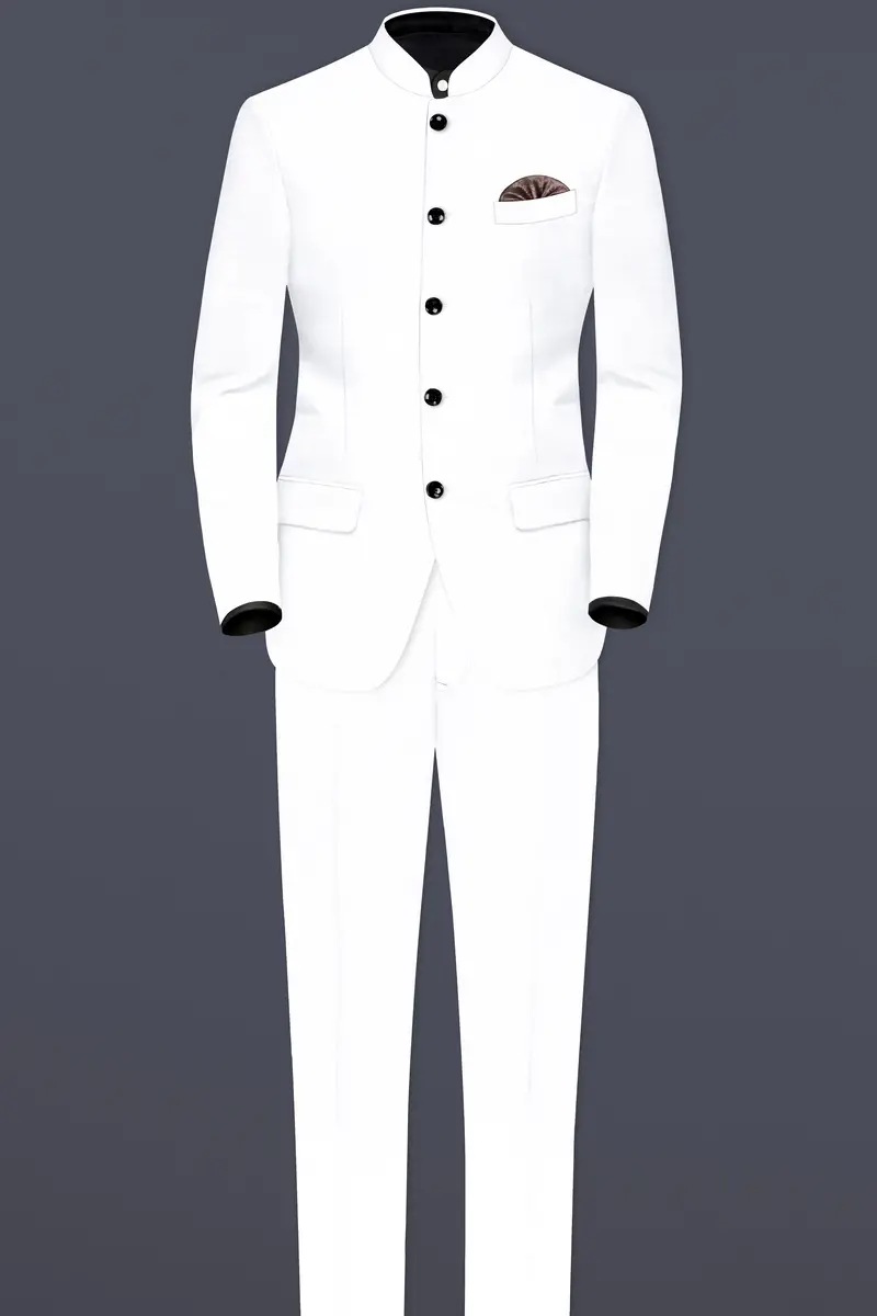 Bright White Solid Bandhgala Luxurious Linen Blazer 8