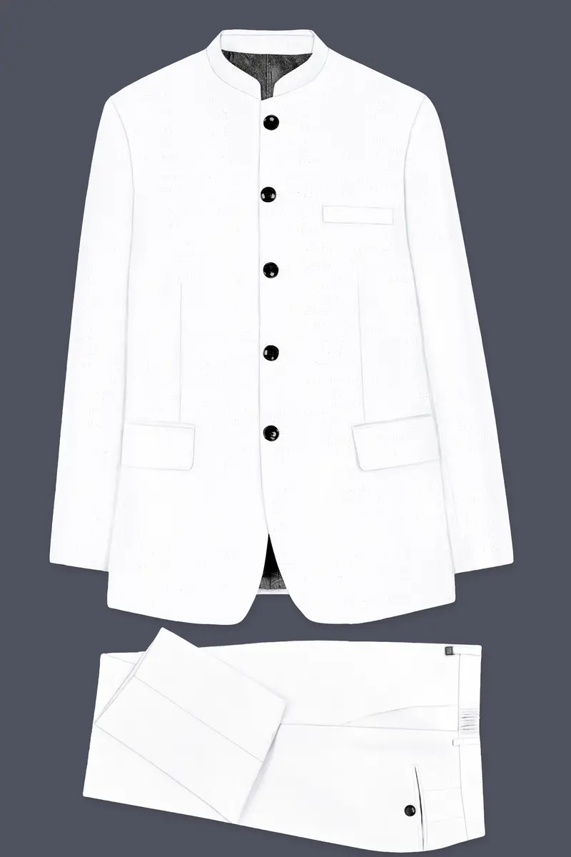Bright White Solid Bandhgala Luxurious Linen Suit 10