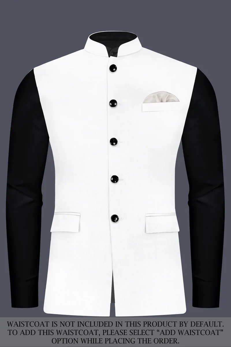 Bright White Solid Bandhgala Luxurious Linen Suit 15