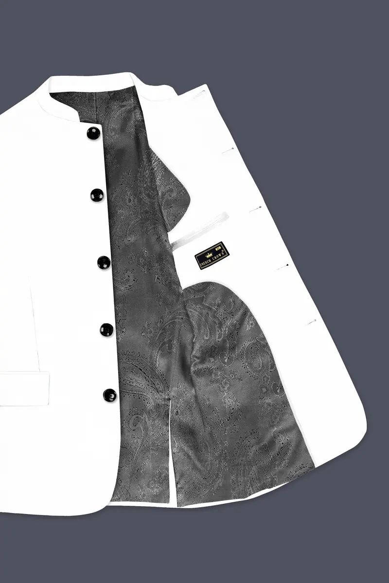 Bright White Solid Bandhgala Luxurious Linen Suit 5