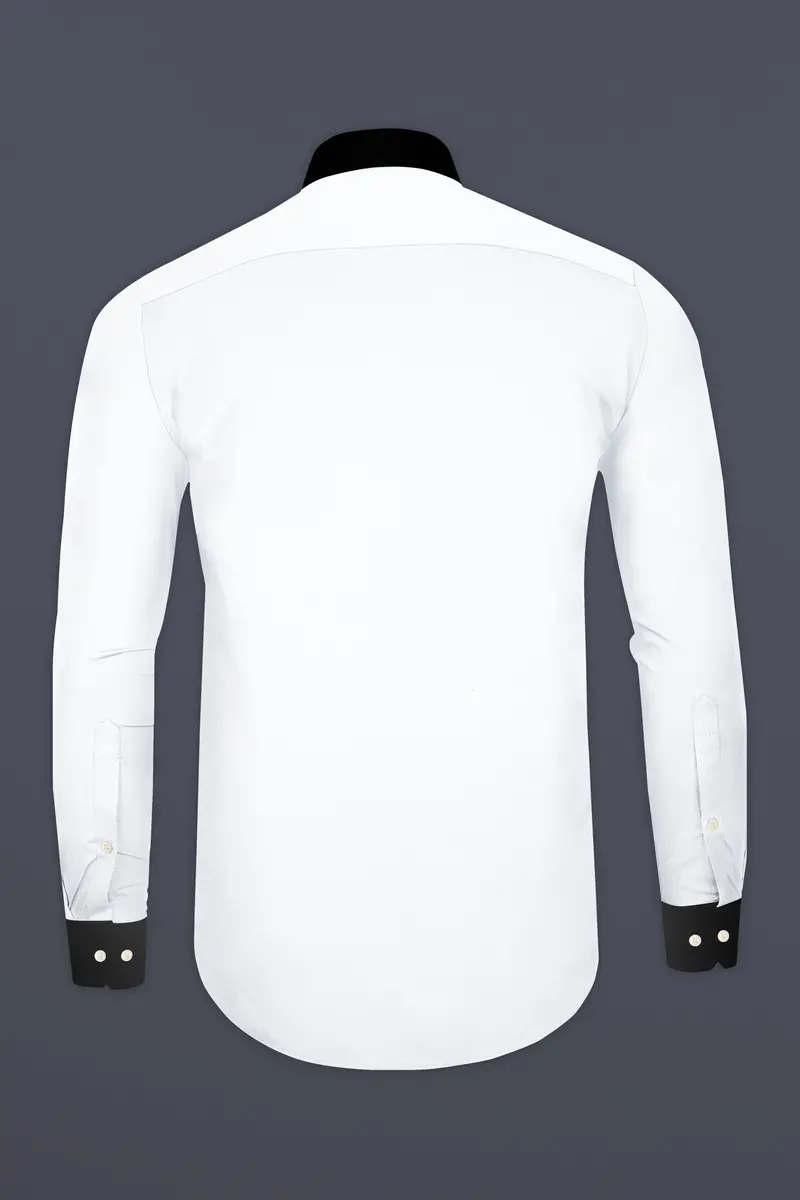 Bright White Solid Royal Oxford Premium Cotton Black Cuff Collar Shirt 6