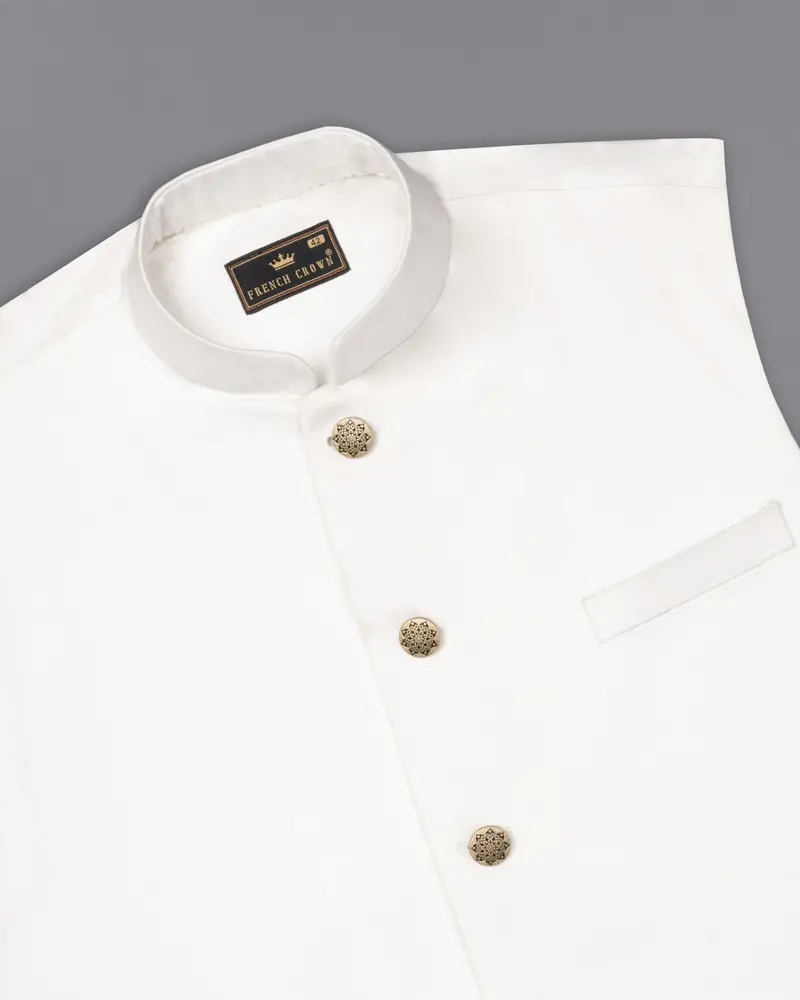 Bright White Solid Stretchable Premium Cotton Traveler Nehru Jacket 4