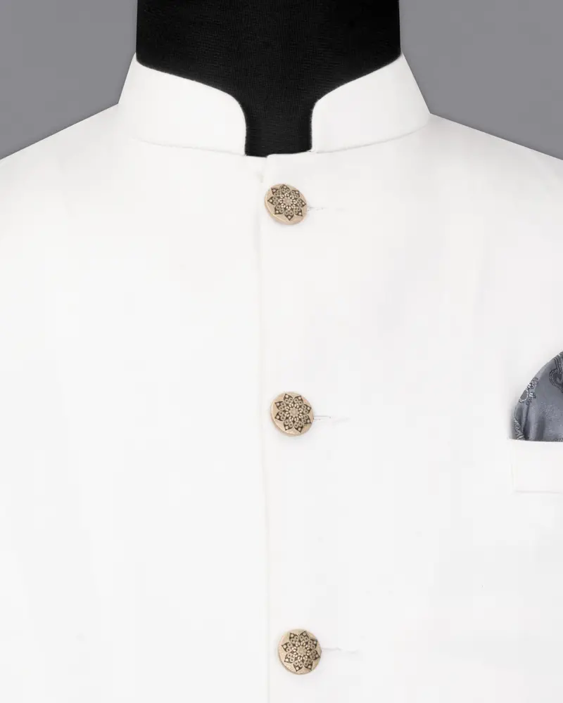 Bright White Solid Stretchable Premium Cotton Traveler Nehru Jacket 5