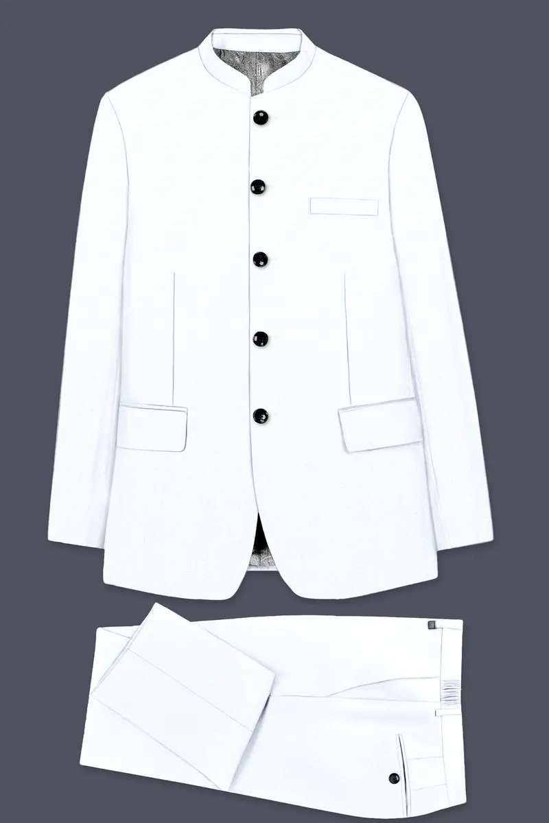Bright White Solid Wool Rich Bandhgala Stretchable Traveler Suit 10