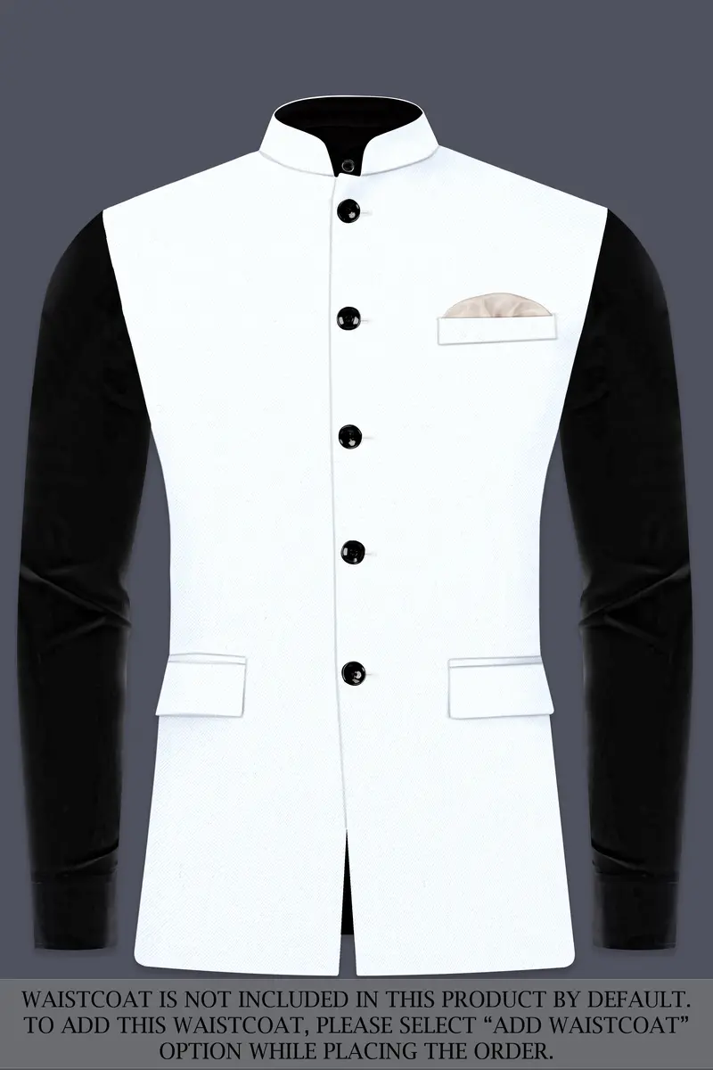 Bright White Solid Wool Rich Bandhgala Stretchable Traveler Suit 15