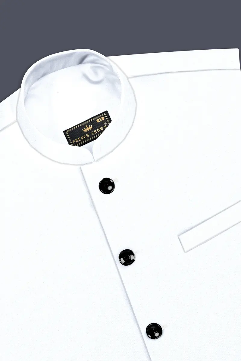 Bright White Solid Wool Rich Bandhgala Stretchable Traveler Suit 17