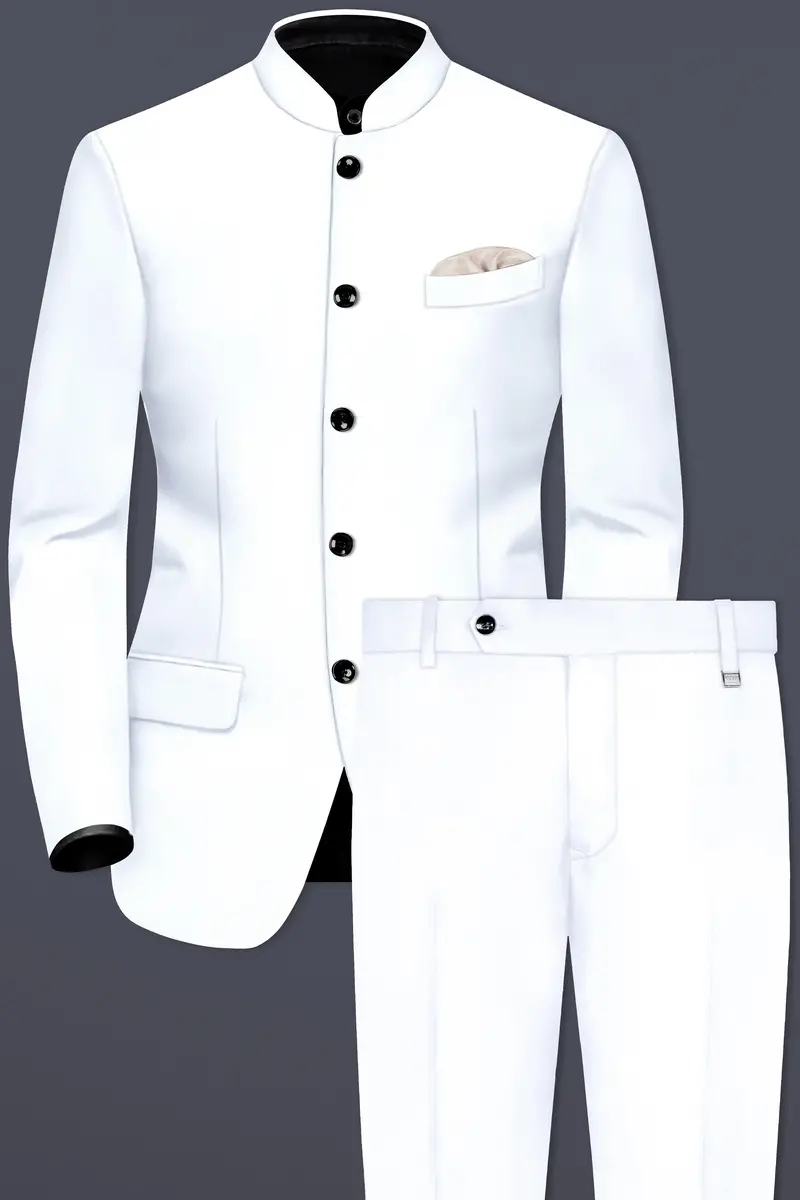 Bright White Solid Wool Rich Bandhgala Stretchable Traveler Suit 2
