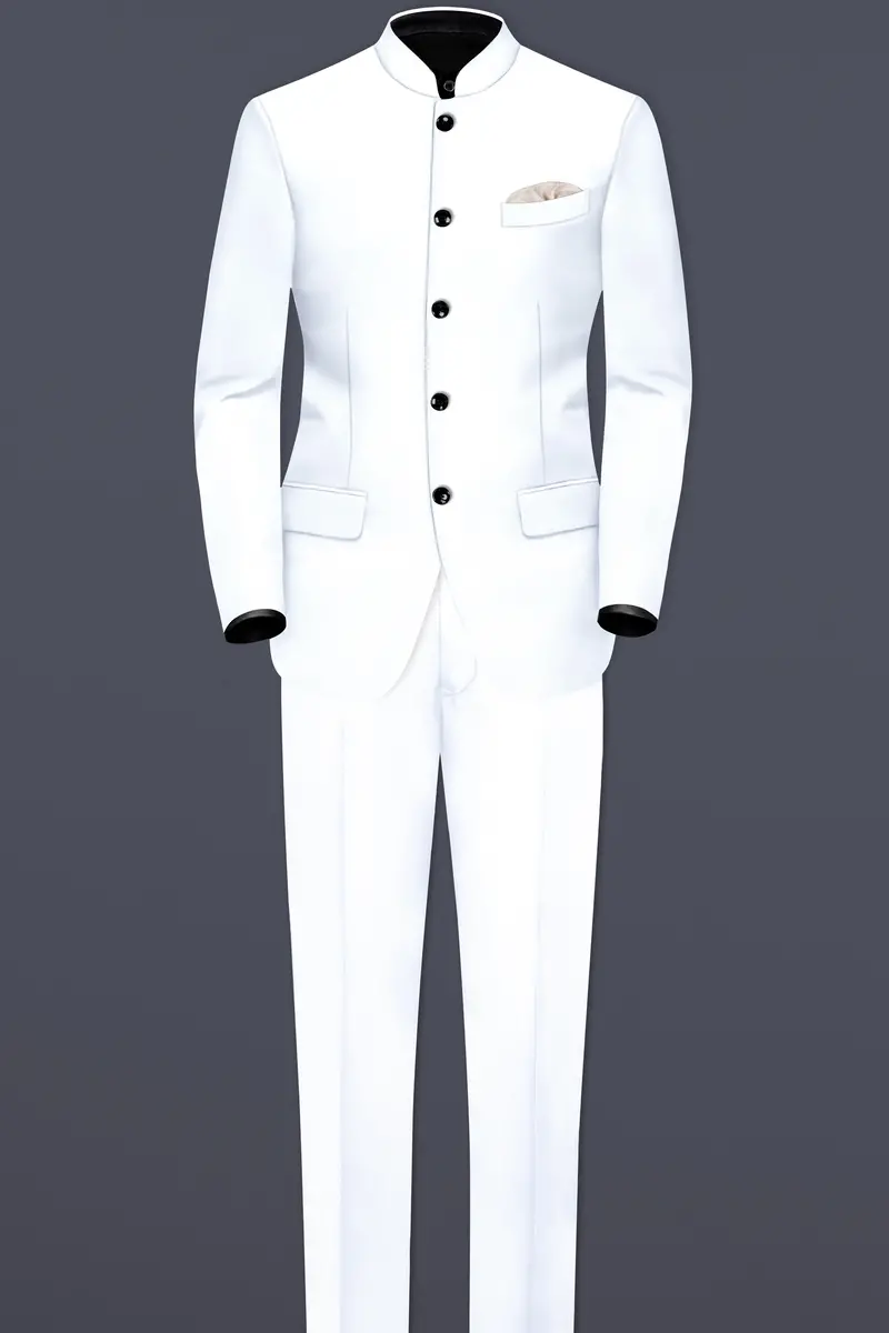 Bright White Solid Wool Rich Bandhgala Stretchable Traveler Suit 4