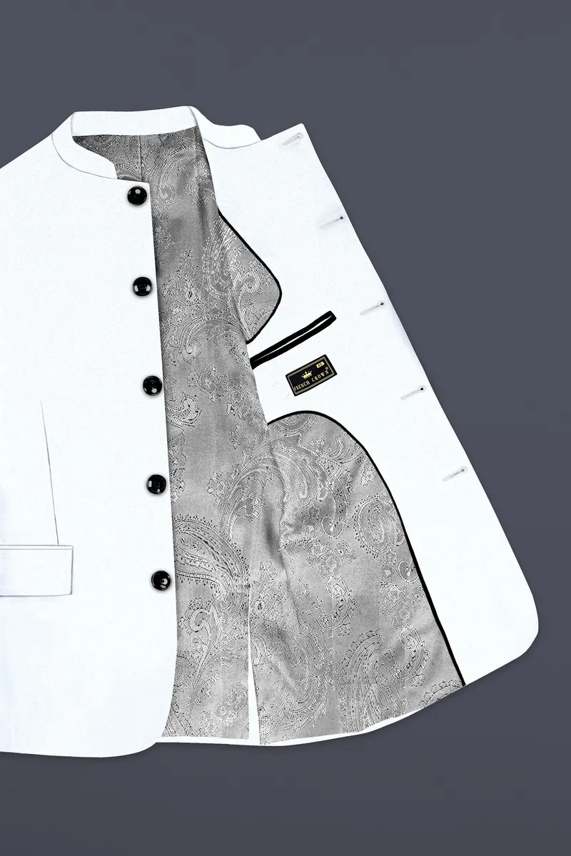 Bright White Solid Wool Rich Bandhgala Stretchable Traveler Suit 5
