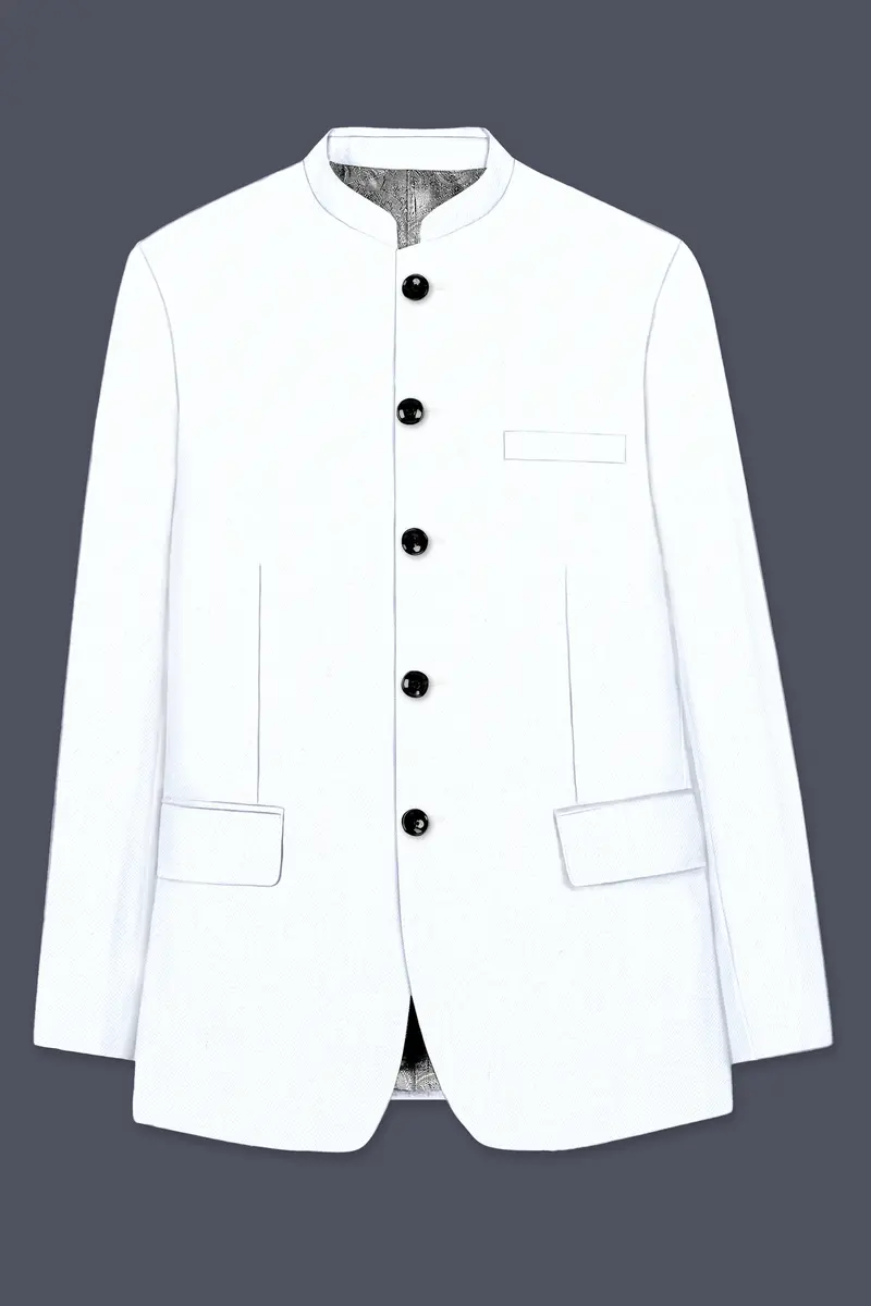 Bright White Solid Wool Rich Bandhgala Stretchable Traveler Suit 7