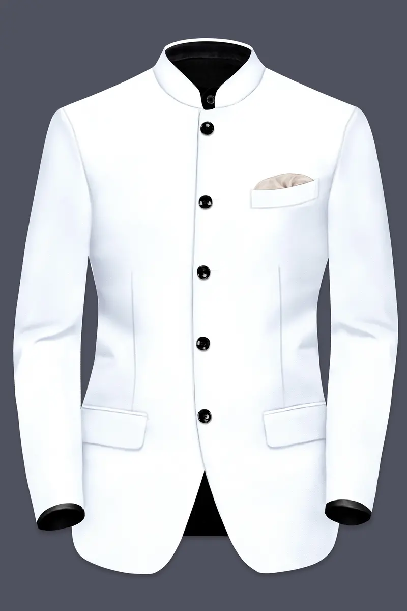 Bright White Solid Wool Rich Bandhgala Stretchable Traveler Suit 9