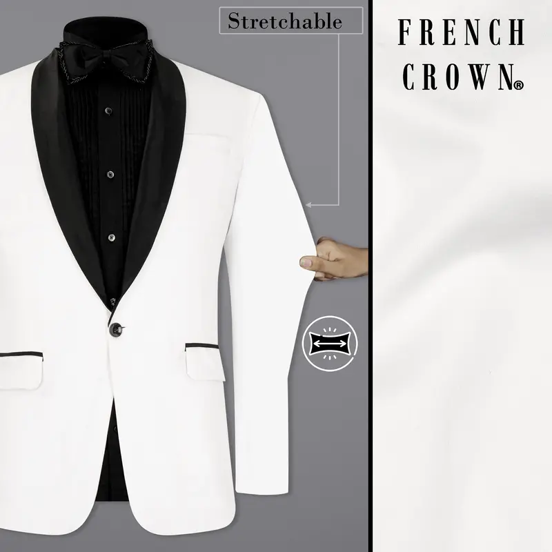 Bright White Stretchable Premium Cotton Tuxedo Traveler Blazer 1