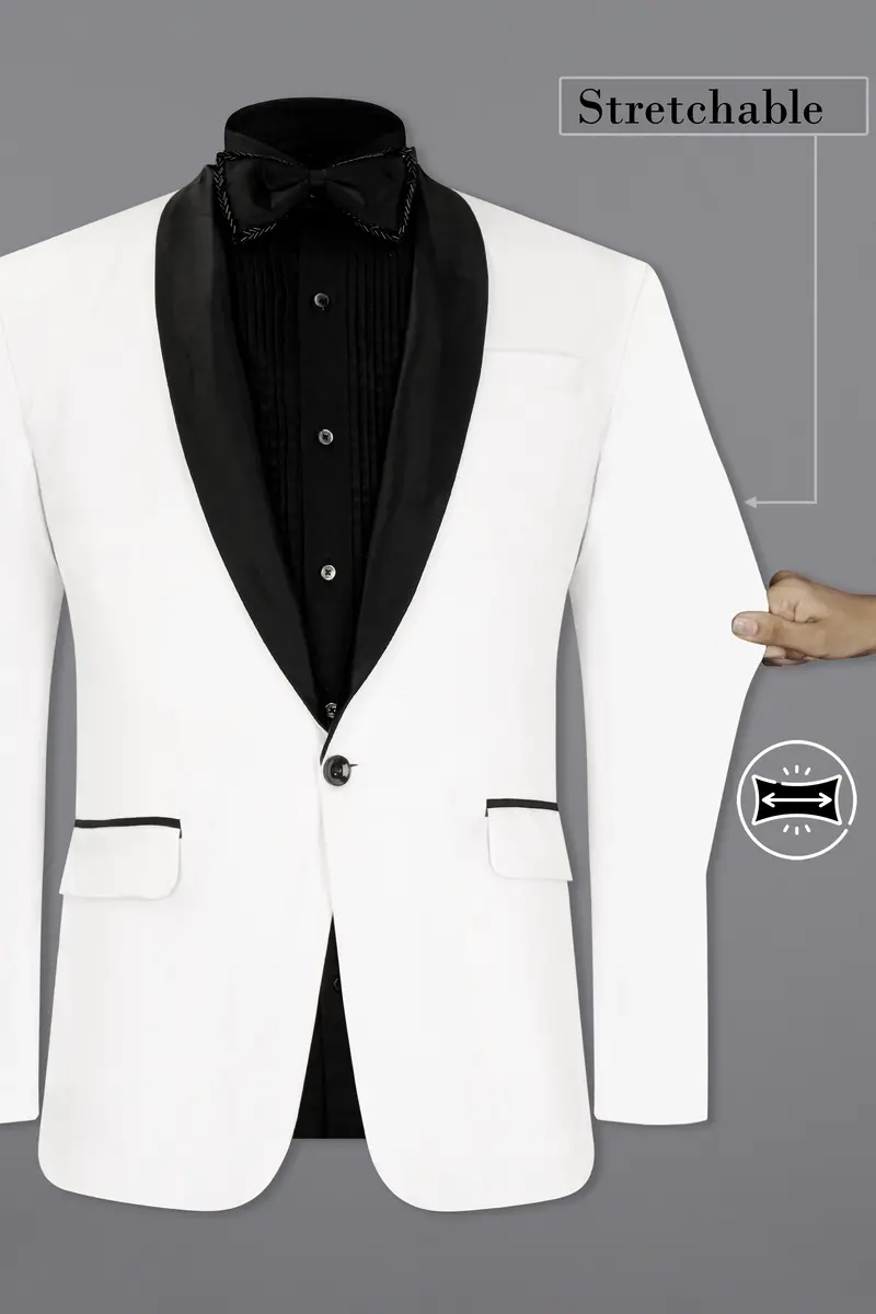 Bright White Stretchable Premium Cotton Tuxedo Traveler Blazer 2