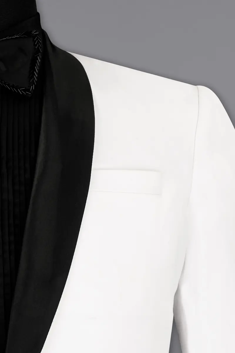 Bright White Stretchable Premium Cotton Tuxedo Traveler Blazer 6