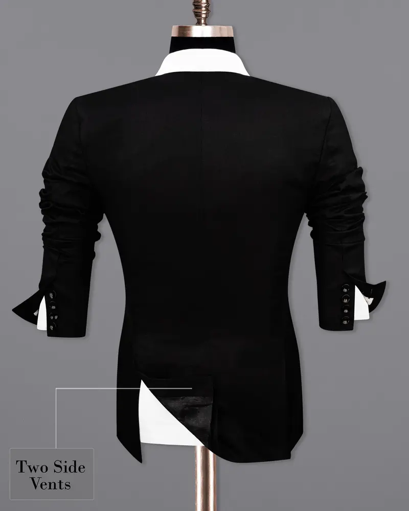 Bright White Stretchable Subtle Sheen And Black Single Breasted Designer Block Suit 10