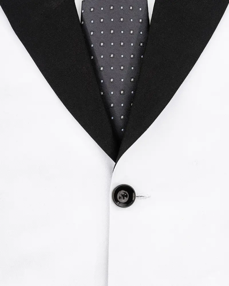 Bright White Stretchable Subtle Sheen And Black Single Breasted Designer Block Suit 5