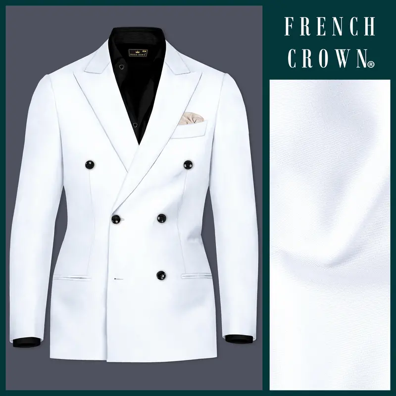 Bright White Stretchable Subtle Sheen Double Breasted Blazer 1