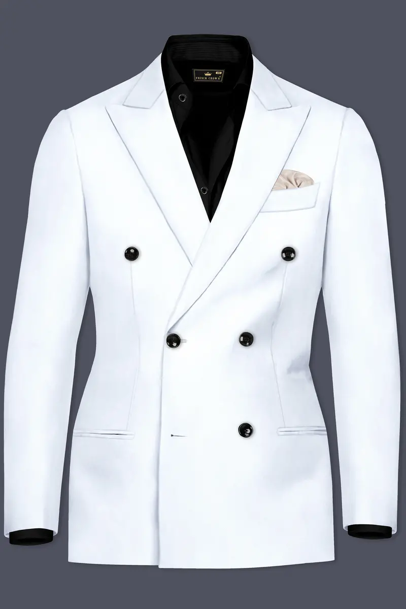 Bright White Stretchable Subtle Sheen Double Breasted Blazer 2