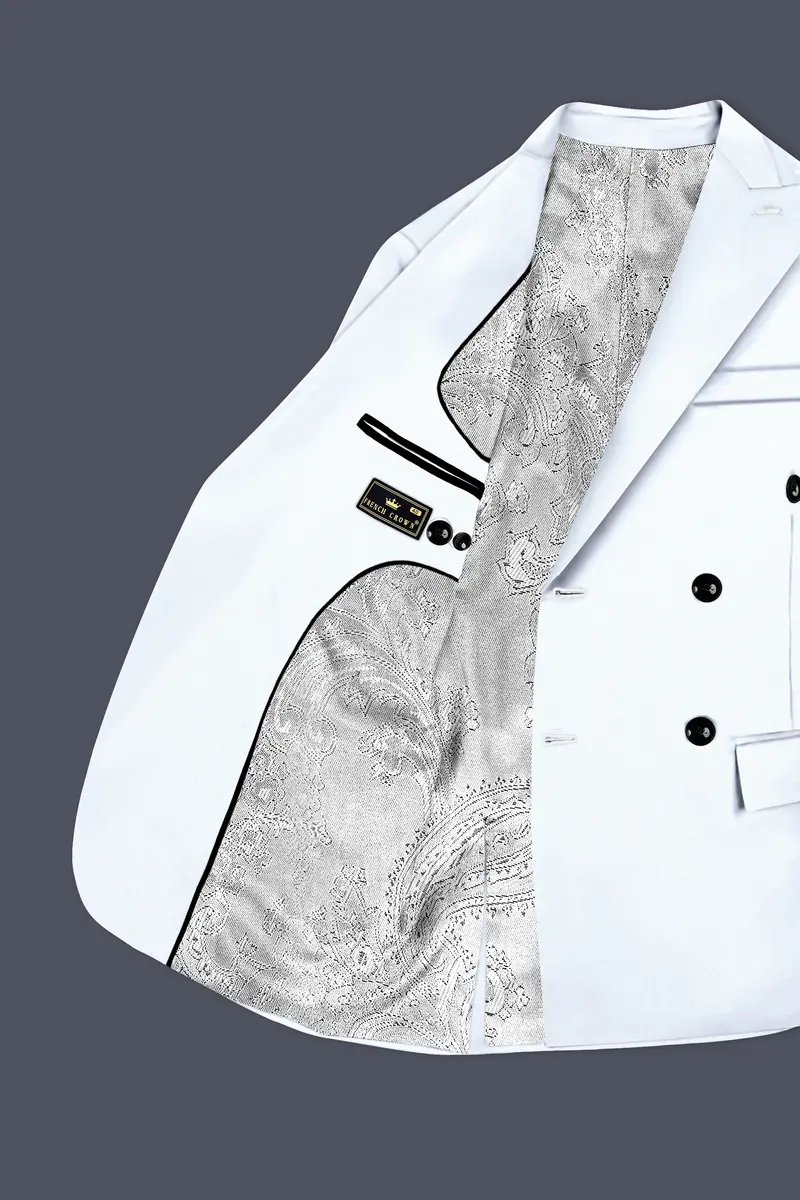 Bright White Stretchable Subtle Sheen Double Breasted Blazer 4