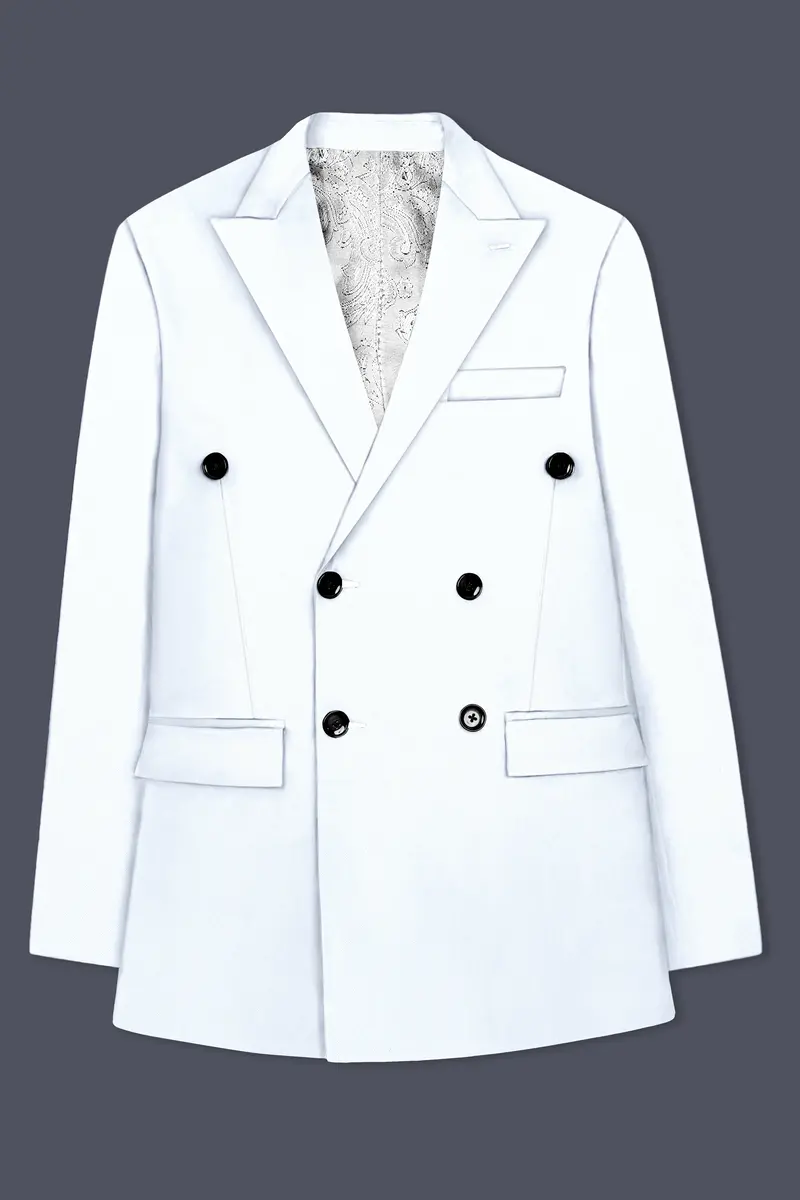 Bright White Stretchable Subtle Sheen Double Breasted Blazer 7